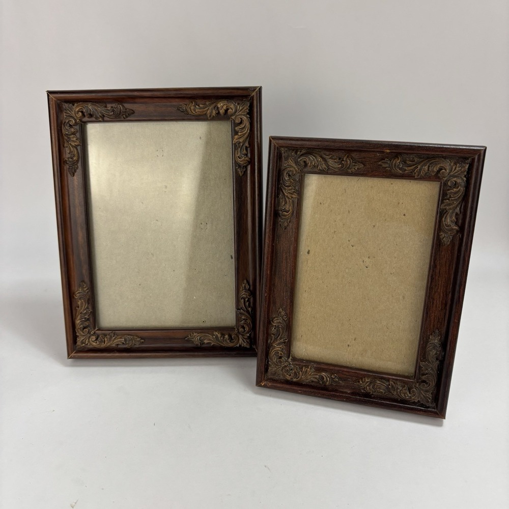 Two Vintage Intercraft Faux Wood Carved Scrolls Ornate Photo Frames Victorian